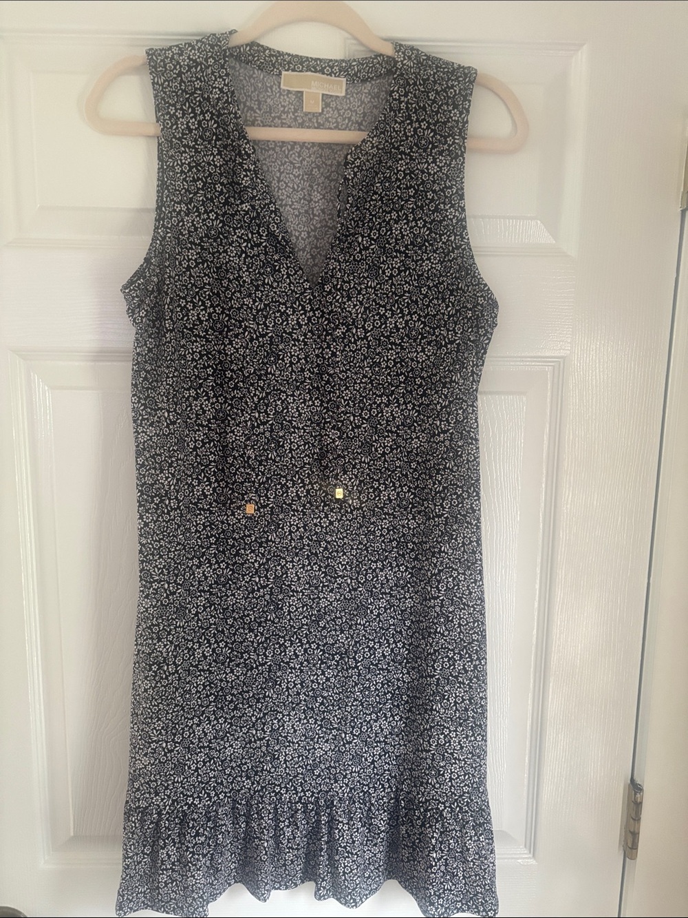 MICHAEL Michael Kors Black and White Sleeveless V-Neck Floral Dress